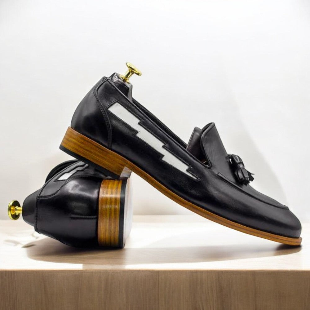 Stylish black penny loafers made from premium leather