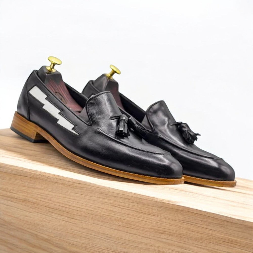 Stylish black penny loafers made from premium leather