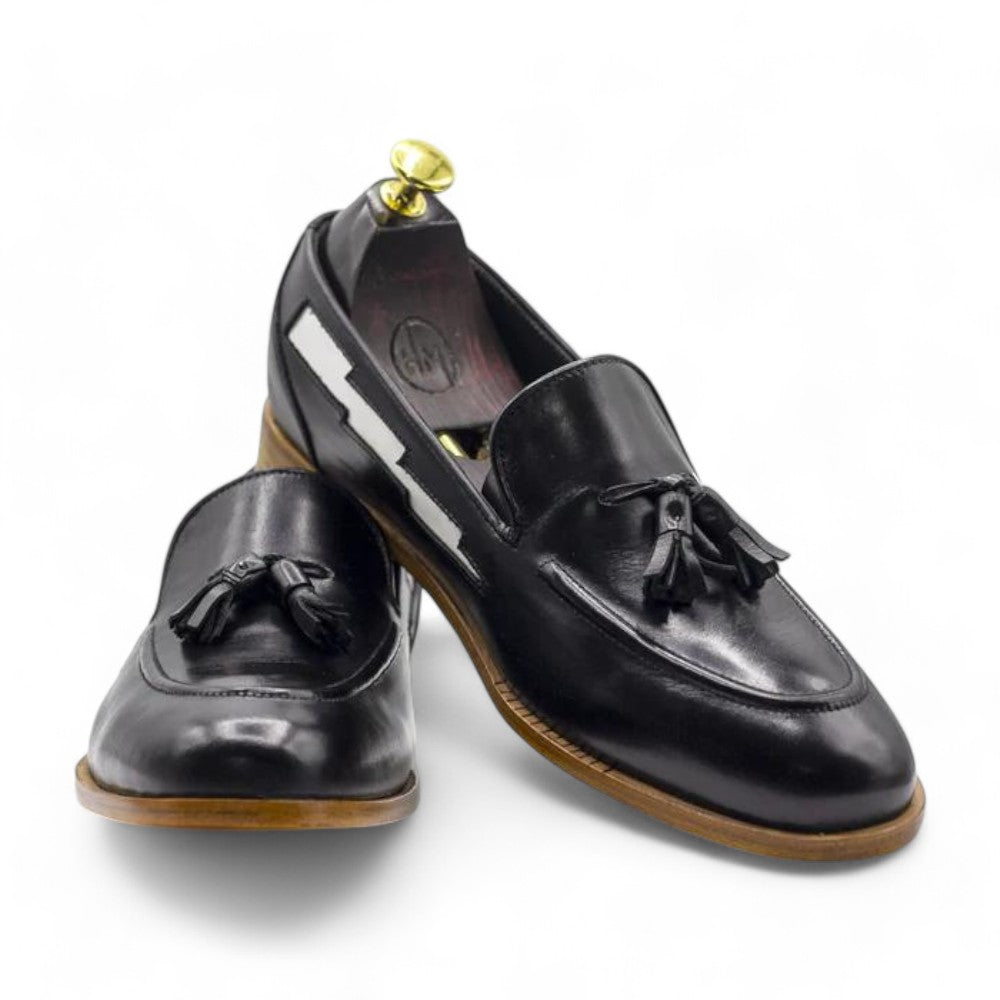 Stylish black penny loafers made from premium leather