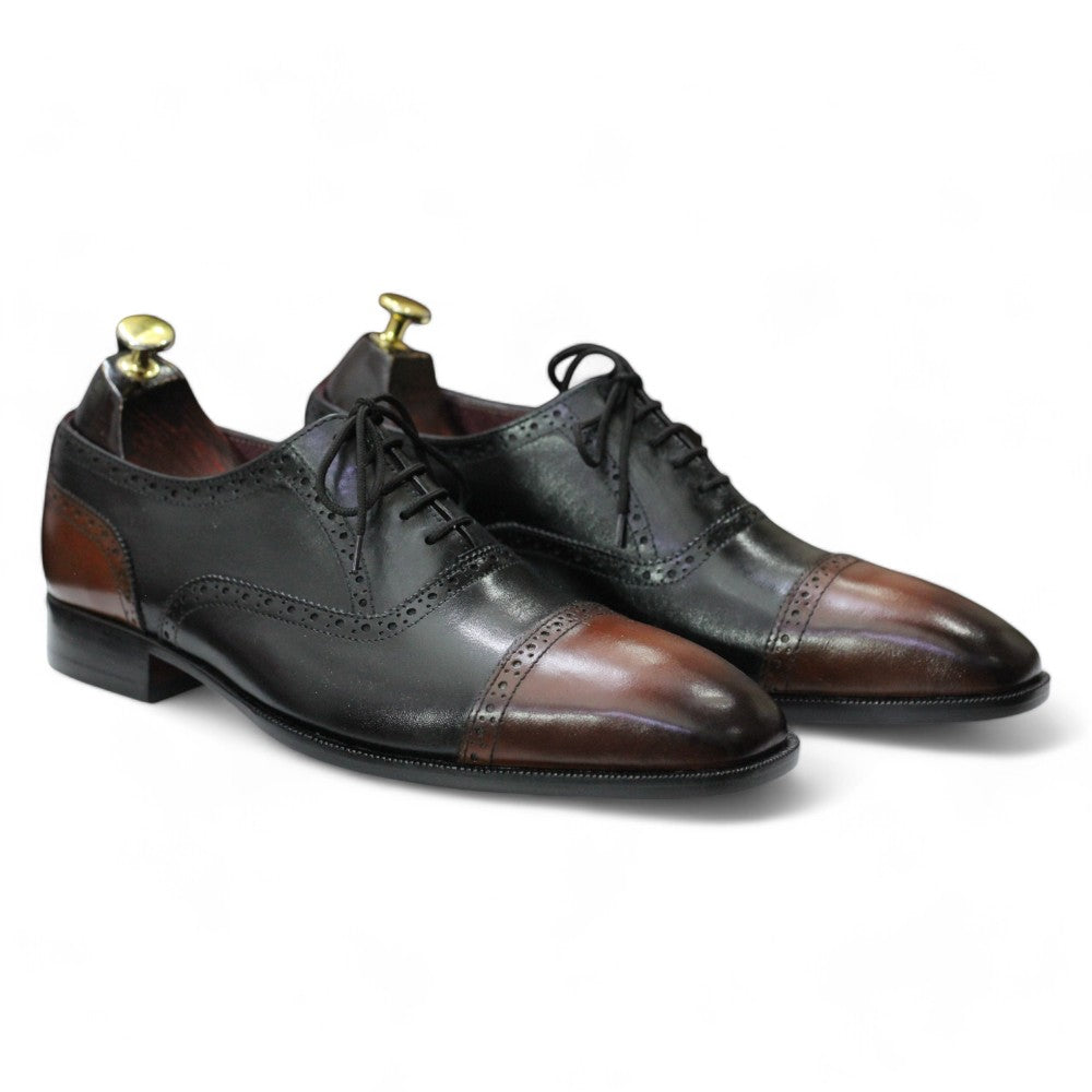 Men's Black & Brown Oxford Shoes with Leather Lining and Sole