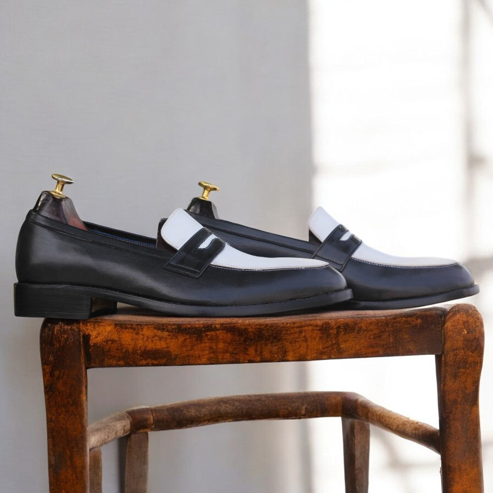 Handcrafted Men's Navy Leather Loafers