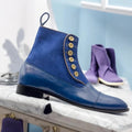 Men's Blue Leather Suede Button Boot featuring premium materials and a stylish button closure.