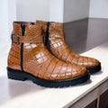 Alligator Zipper Brown Jodhpur Boots for Men, featuring a luxurious texture and modern design.