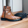 Alligator Zipper Brown Jodhpur Boots for Men, featuring a luxurious texture and modern design.