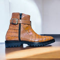 Alligator Zipper Brown Jodhpur Boots for Men, featuring a luxurious texture and modern design.