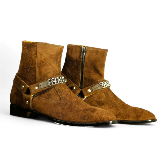 Men’s Harness Zipper Suede Boots, featuring a sleek design and durable craftsmanship for stylish comfort.