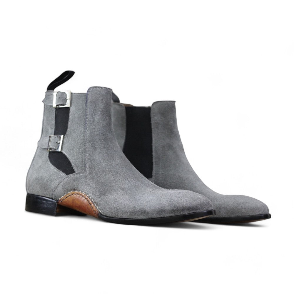 Handcrafted Gray Chelsea Boots with elastic side panels and durable sole by Posh foot wears