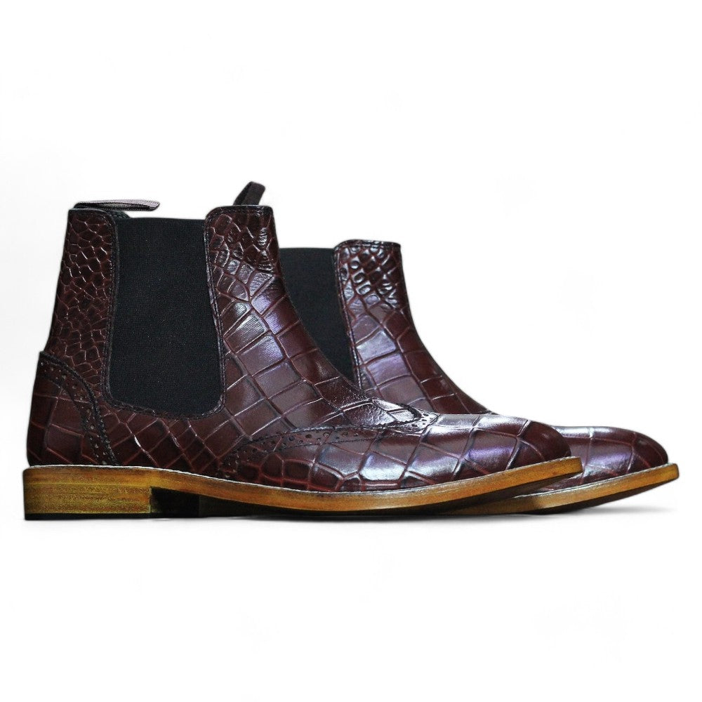 Handmade Customized Genuine Cow-Hide Alligator Textured Leather Boots For Men, Chelsea Exotic Boots For Mens