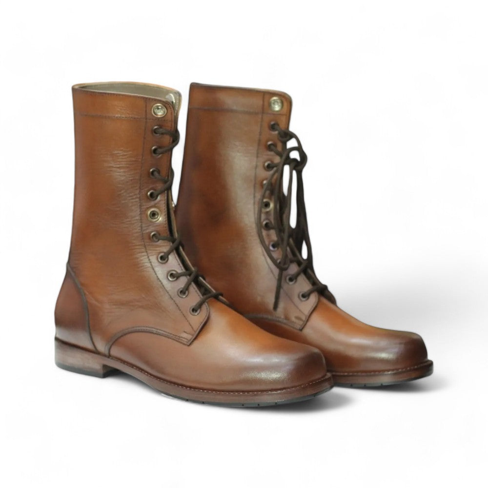 Men's Brown Leather Ankle Boots - 1950s Army Design for Stylish Comfort