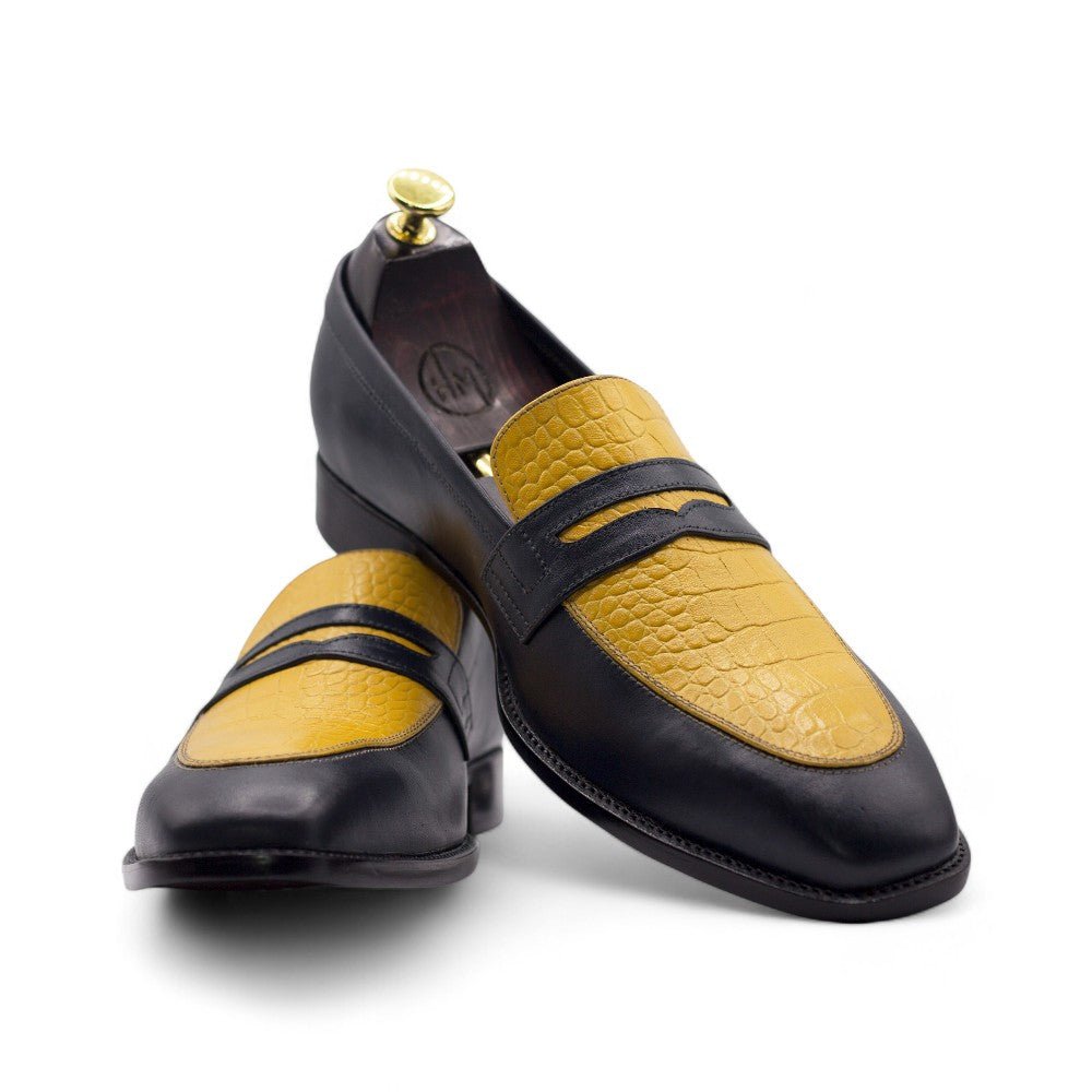 Men Handmade Yellow Black Loafers Alligator Leather Shoes - Posh FootwearShoes