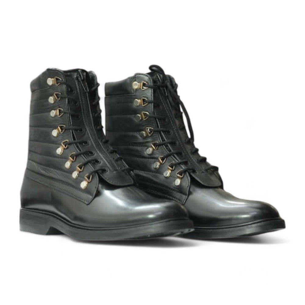 Men's Black Leather Ankle Boots – Army Style Retro Lace-Up Boots